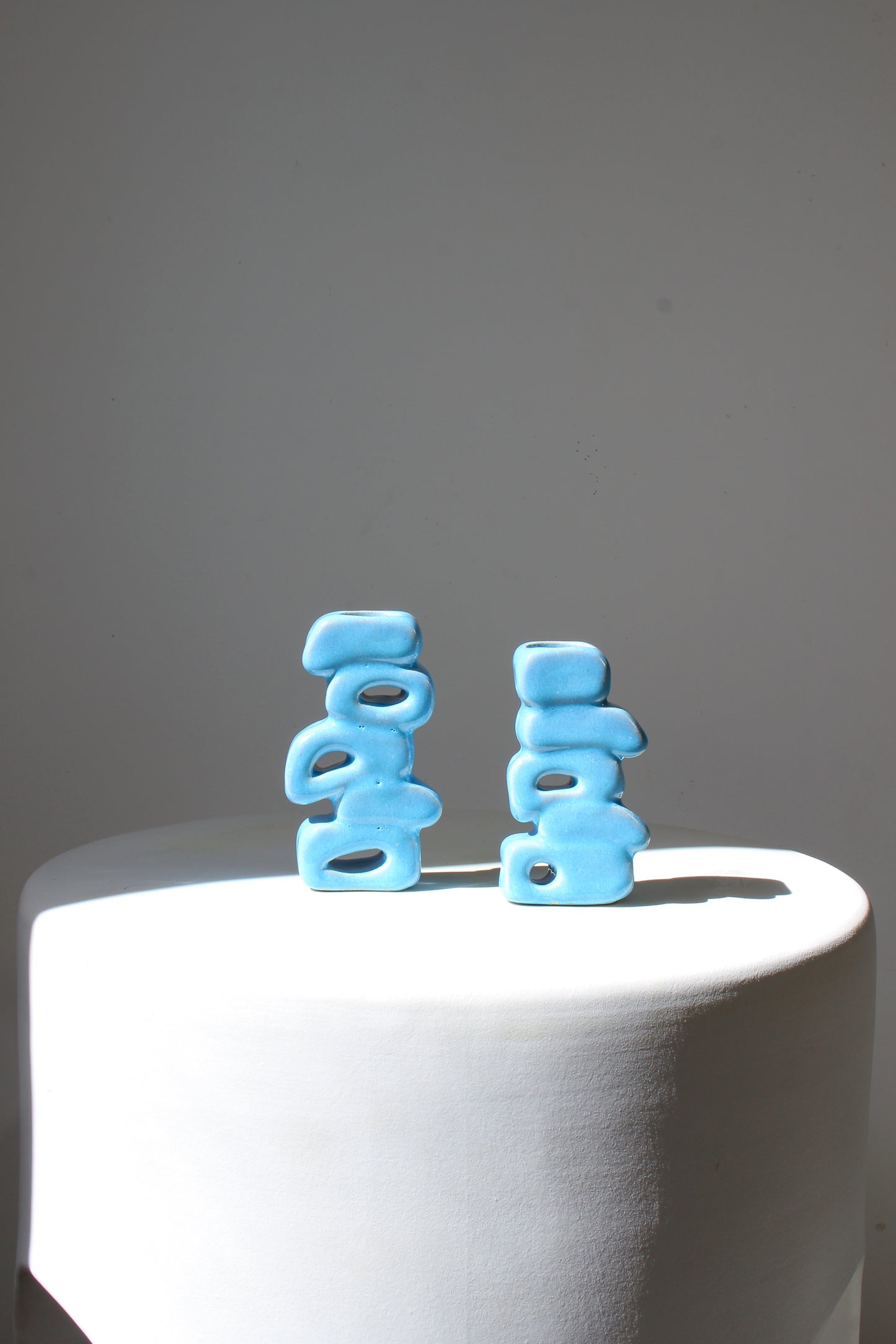Stacked Candle Holder Set in Sky Blue
