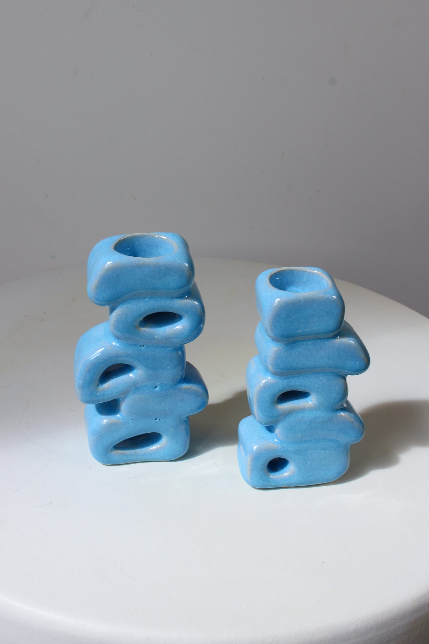 Stacked Candle Holder Set in Sky Blue