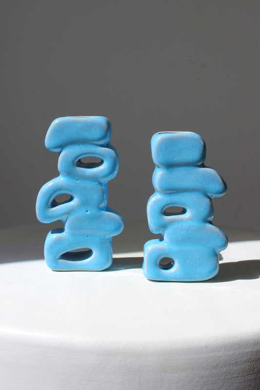 Stacked Candle Holder Set in Sky Blue