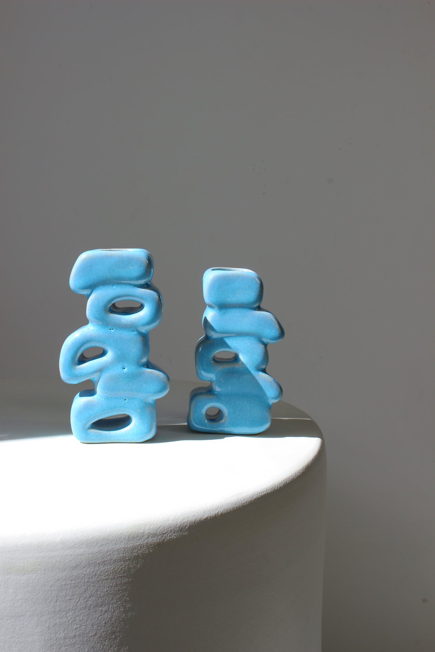 Stacked Candle Holder Set in Sky Blue